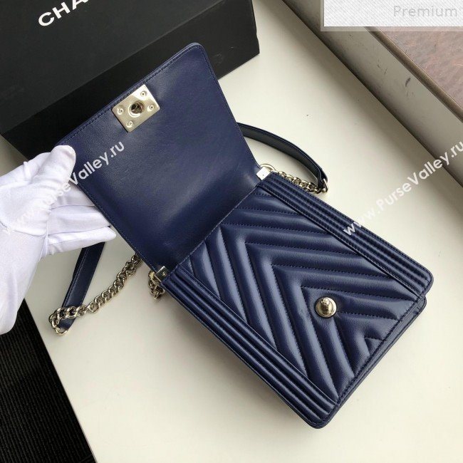 Chanel Long Chevron Smooth Lambskin Boy Flap Bag AS0130 Navy Blue 2019 (FM-9072313)