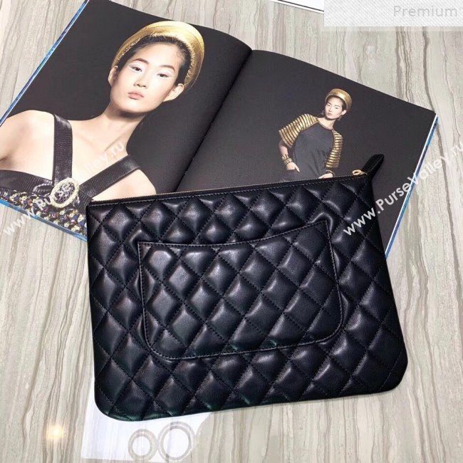 Chanel Metallic Crocodile Embossed Calfskin and Lambskin 2.55 Pouch A82725 Black/Gold 2019 (FENGH-9072314)