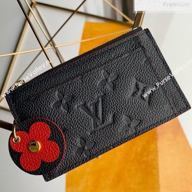 Louis Vuitton Monogram Empreinte Leather Flower Zipped Card Holder M68338 Dark Blue 2019 (FANG-9072355)