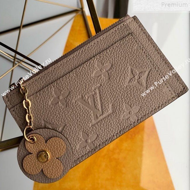 Louis Vuitton Monogram Empreinte Leather Flower Zipped Card Holder M68338 Khaki Grey 2019 (FANG-9072356)