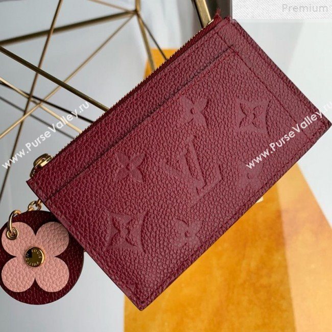 Louis Vuitton Monogram Empreinte Leather Flower Zipped Card Holder M68338 Burgundy 2019 (FANG-9072358)