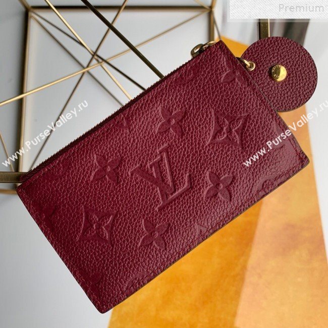 Louis Vuitton Monogram Empreinte Leather Flower Zipped Card Holder M68338 Burgundy 2019 (FANG-9072358)