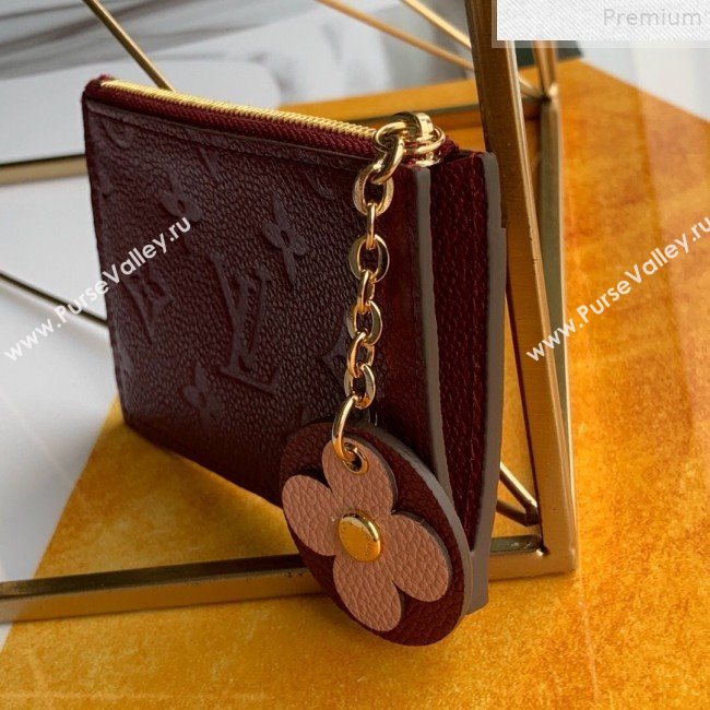 Louis Vuitton Monogram Empreinte Leather Flower Zipped Card Holder M68338 Burgundy 2019 (FANG-9072358)