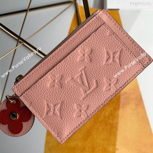 Louis Vuitton Monogram Empreinte Leather Flower Zipped Card Holder M68338 Pink 2019 (FANG-9072360)