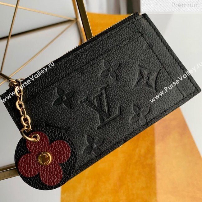 Louis Vuitton Monogram Empreinte Leather Flower Zipped Card Holder M68338 Black 2019 (FANG-9072359)