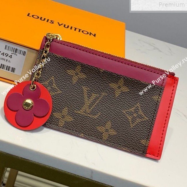 Louis Vuitton Monogram Canvas Flower Zipped Card Holder M67494 Burgundy 2019 (LVSJ-9072366)