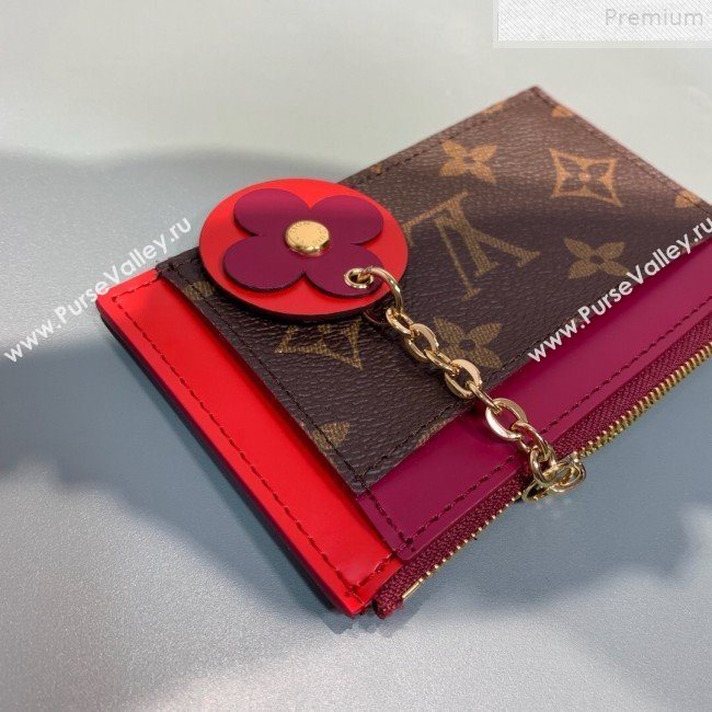 Louis Vuitton Monogram Canvas Flower Zipped Card Holder M67494 Burgundy 2019 (LVSJ-9072366)