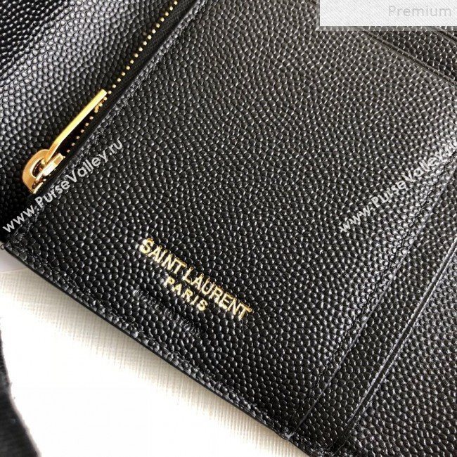 Saint Laurent Monogram Compact Tri Fold Small Wallet in Grained Leather 403943 Black/Gold 2019 (KTSD-9072545)