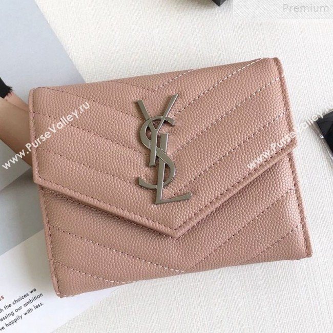 Saint Laurent Monogram Compact Tri Fold Small Wallet in Grained Leather 403943 Pink 2019 (KTSD-9072547)