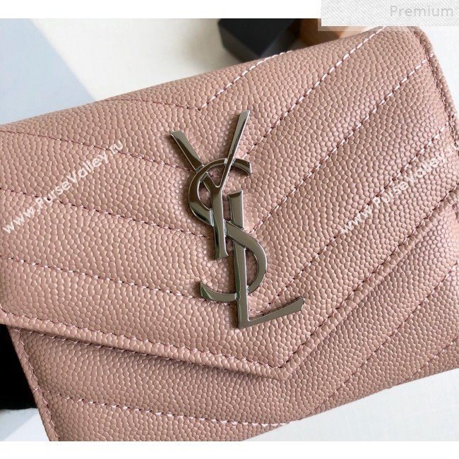 Saint Laurent Monogram Compact Tri Fold Small Wallet in Grained Leather 403943 Pink 2019 (KTSD-9072547)