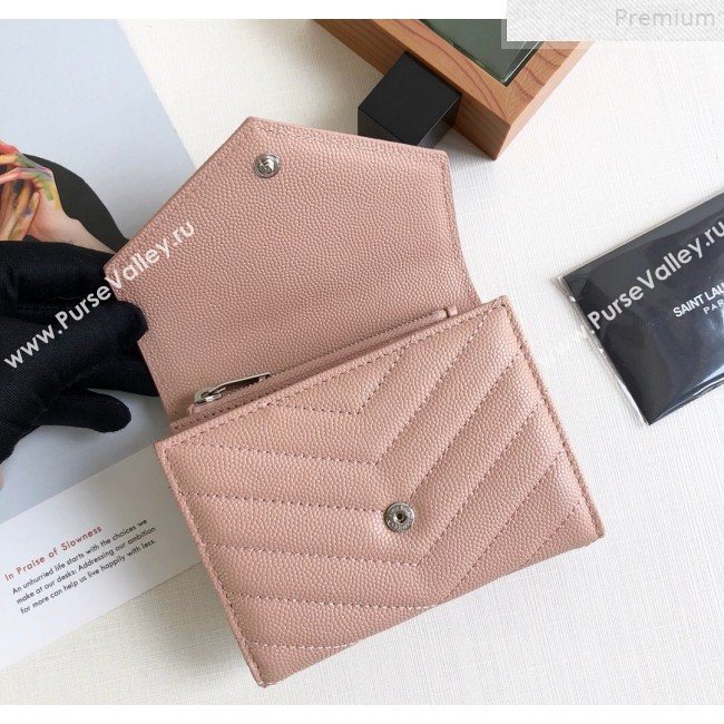 Saint Laurent Monogram Compact Tri Fold Small Wallet in Grained Leather 403943 Pink 2019 (KTSD-9072547)