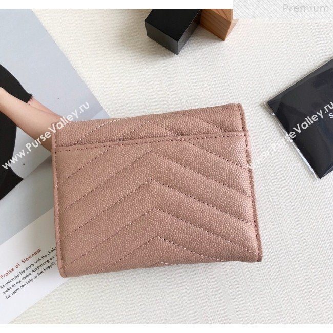 Saint Laurent Monogram Compact Tri Fold Small Wallet in Grained Leather 403943 Pink 2019 (KTSD-9072547)