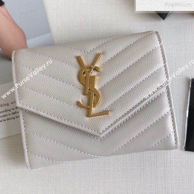 Saint Laurent Monogram Compact Tri Fold Small Wallet in Grained Leather 403943 White 2019 (KTSD-9072548)