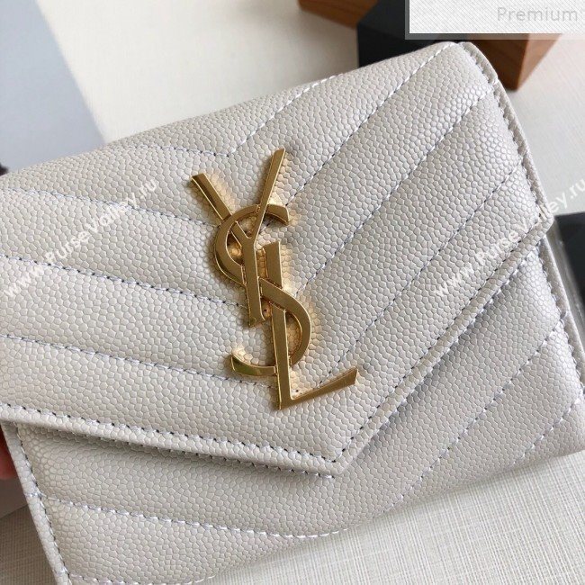 Saint Laurent Monogram Compact Tri Fold Small Wallet in Grained Leather 403943 White 2019 (KTSD-9072548)