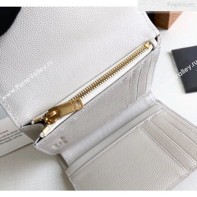 Saint Laurent Monogram Compact Tri Fold Small Wallet in Grained Leather 403943 White 2019 (KTSD-9072548)