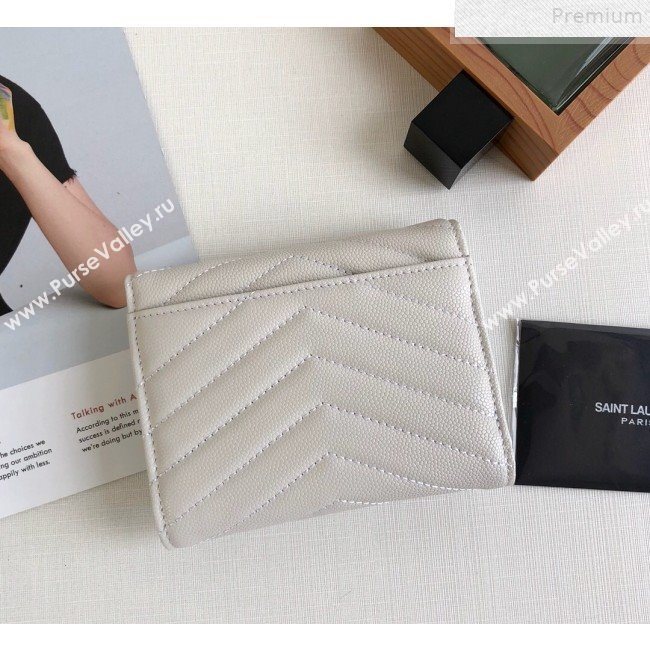 Saint Laurent Monogram Compact Tri Fold Small Wallet in Grained Leather 403943 White 2019 (KTSD-9072548)