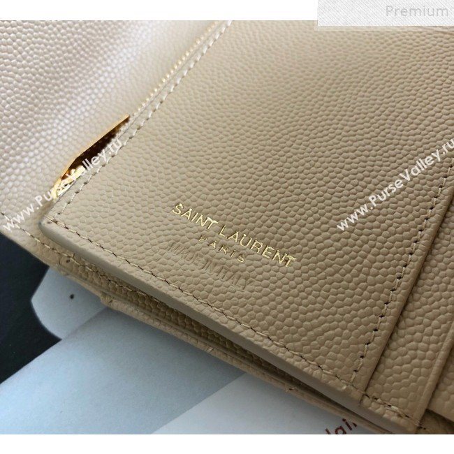 Saint Laurent Monogram Compact Tri Fold Small Wallet in Grained Leather 403943 Apricot 2019 (KTSD-9072549)