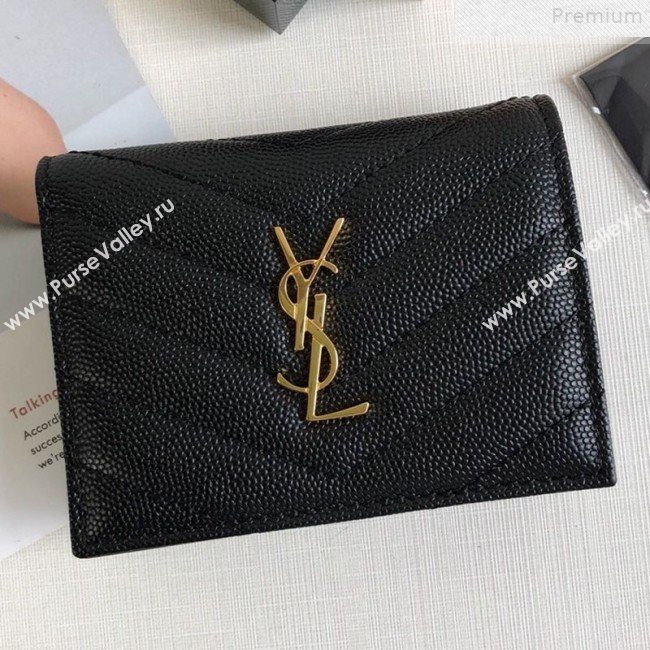 Saint Laurent Monogram Card Case in Grained Leather 530841 Black/Gold 2019 (KTSD-9072550)