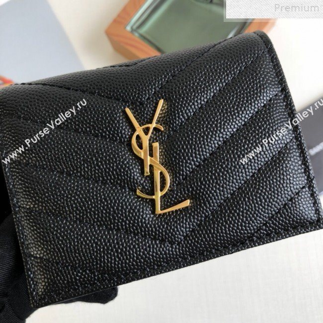 Saint Laurent Monogram Card Case in Grained Leather 530841 Black/Gold 2019 (KTSD-9072550)