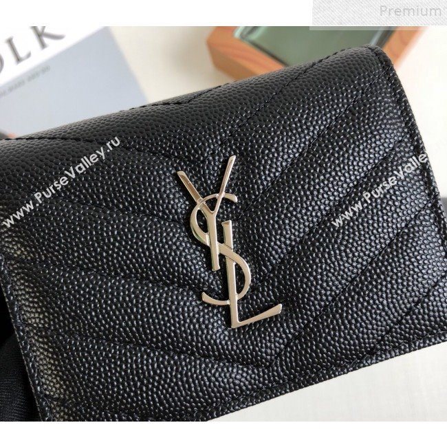 Saint Laurent Monogram Card Case in Grained Leather 530841 Black/Silver 2019 (KTSD-9072551)