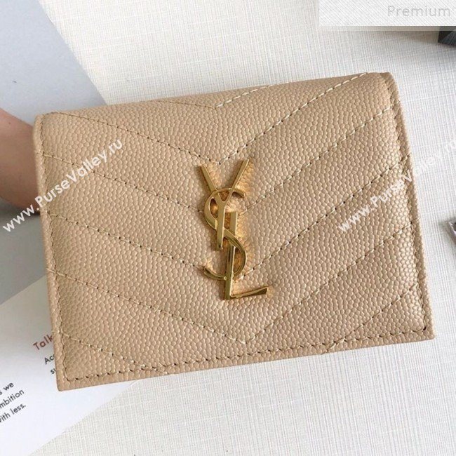 Saint Laurent Monogram Card Case in Grained Leather 530841 Apricot 2019 (KTSD-9072552)