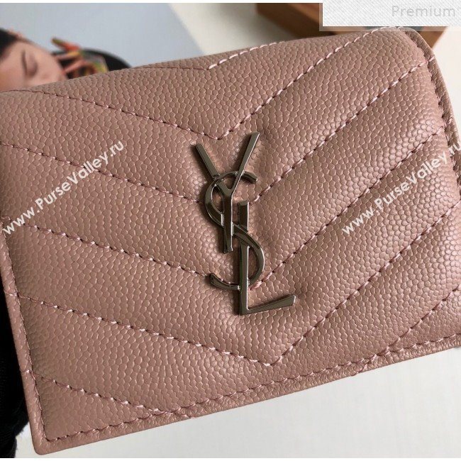 Saint Laurent Monogram Card Case in Grained Leather 530841 Pink 2019 (KTSD-9072553)