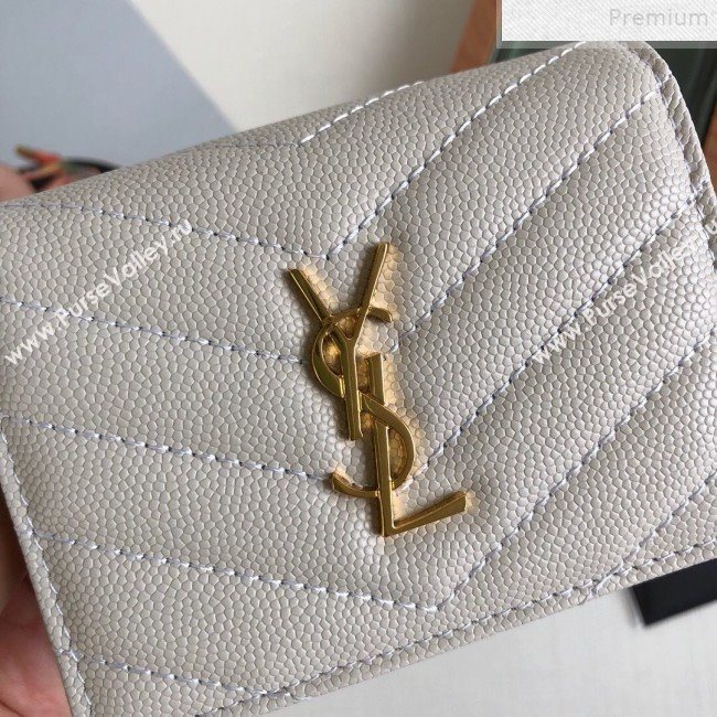 Saint Laurent Monogram Card Case in Grained Leather 530841 White 2019 (KTSD-9072554)