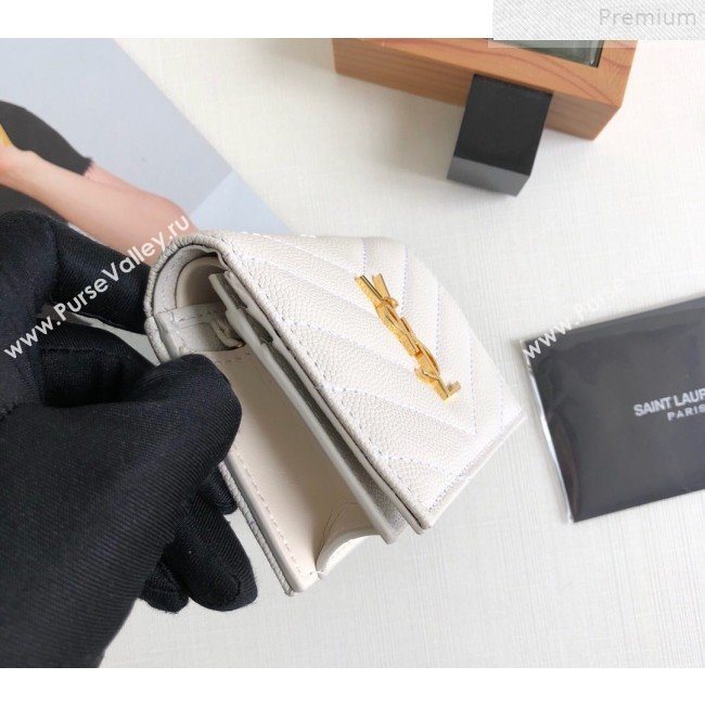 Saint Laurent Monogram Card Case in Grained Leather 530841 White 2019 (KTSD-9072554)