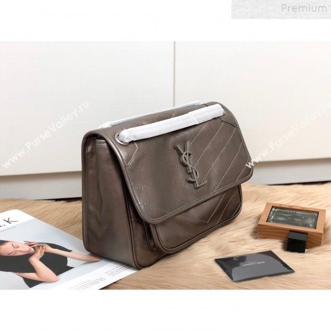 Saint Laurent Medium Niki Chain Bag in Vintage Leather 498894 Antique Silver 2019 (KTSD-9072528)