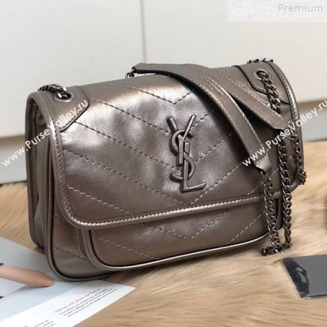 Saint Laurent Baby Niki Chain Bag in Vintage Leather 533037 Antique Silver 2019 (KTSD-9072529)