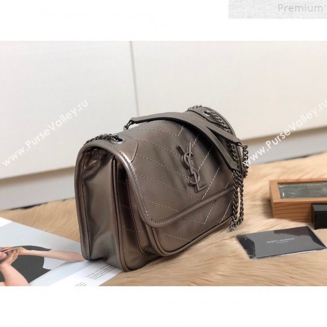 Saint Laurent Baby Niki Chain Bag in Vintage Leather 533037 Antique Silver 2019 (KTSD-9072529)