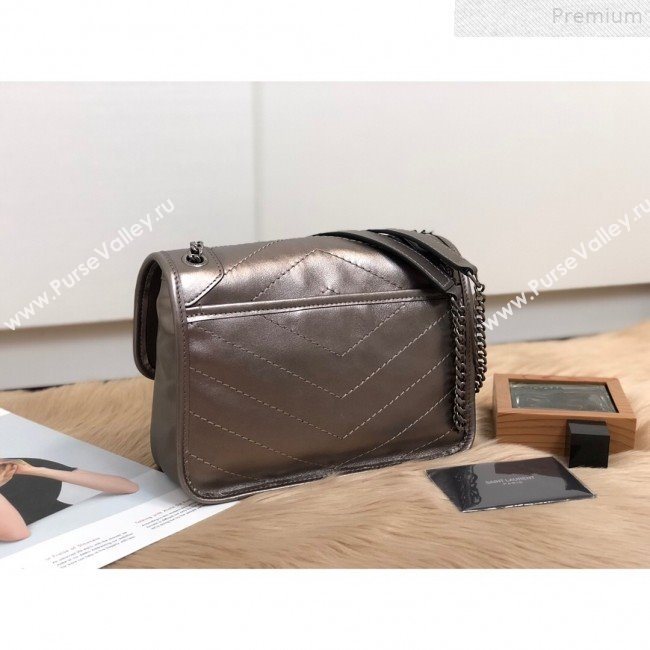 Saint Laurent Baby Niki Chain Bag in Vintage Leather 533037 Antique Silver 2019 (KTSD-9072529)