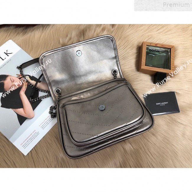 Saint Laurent Baby Niki Chain Bag in Vintage Leather 533037 Antique Silver 2019 (KTSD-9072529)