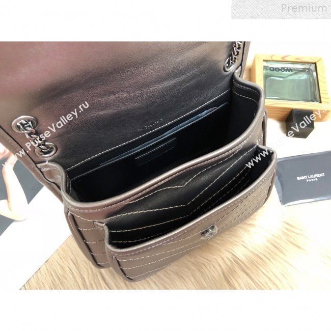 Saint Laurent Baby Niki Chain Bag in Vintage Leather 533037 Antique Silver 2019 (KTSD-9072529)