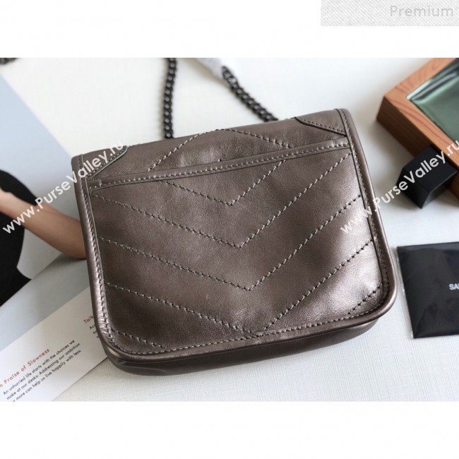 Saint Laurent Niki Chain Wallet WOC in Vintage Leather 583103 Antique Silver 2019 (KTSD-9072530)