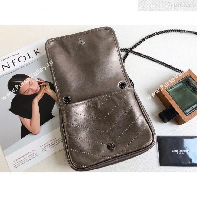 Saint Laurent Niki Chain Wallet WOC in Vintage Leather 583103 Antique Silver 2019 (KTSD-9072530)