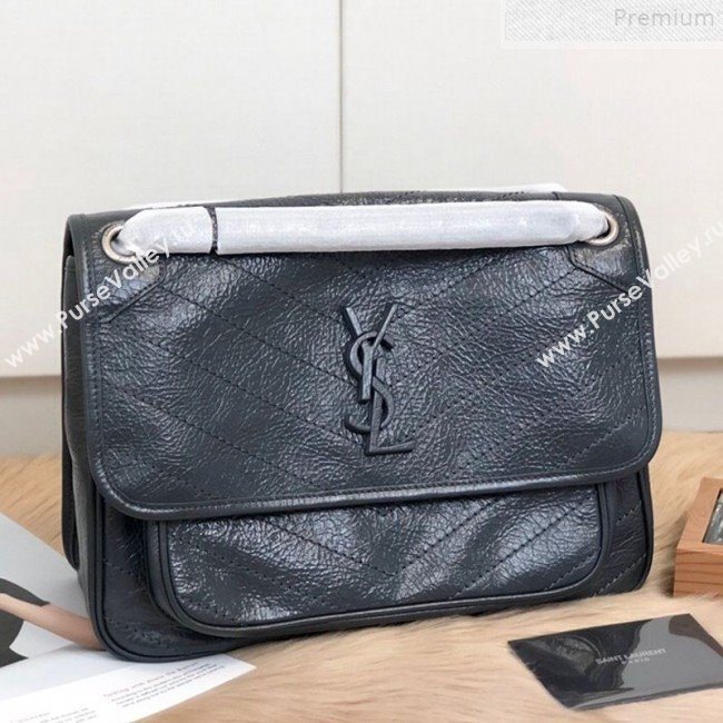 Saint Laurent Medium Niki Chain Bag in Waxed Crinkled Vintage Leather 498894 Blue-Grey 2019 (KTSD-9072533)