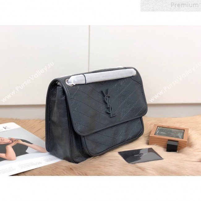 Saint Laurent Medium Niki Chain Bag in Waxed Crinkled Vintage Leather 498894 Blue-Grey 2019 (KTSD-9072533)