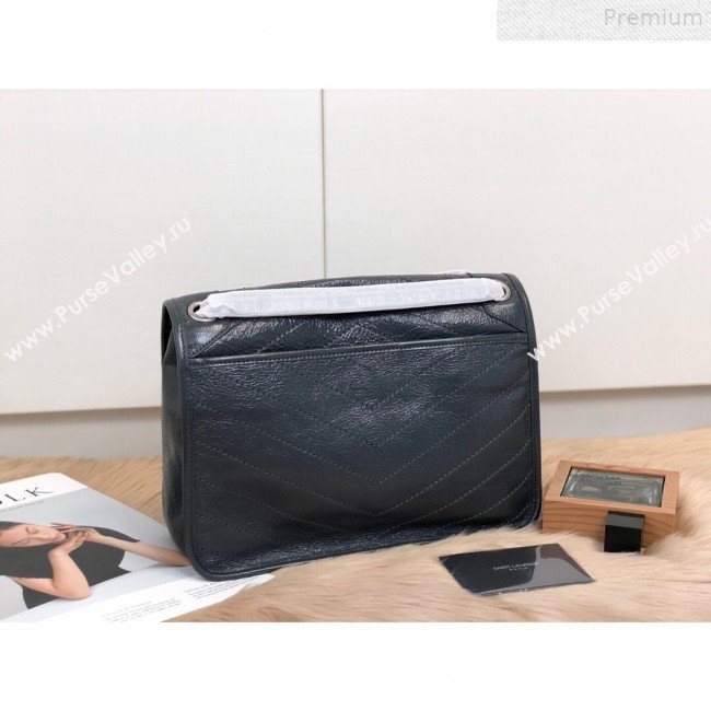 Saint Laurent Medium Niki Chain Bag in Waxed Crinkled Vintage Leather 498894 Blue-Grey 2019 (KTSD-9072533)
