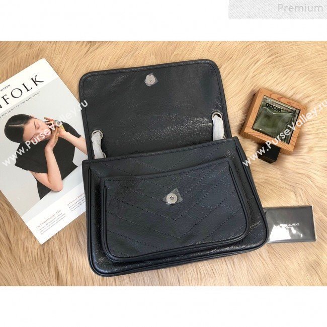 Saint Laurent Medium Niki Chain Bag in Waxed Crinkled Vintage Leather 498894 Blue-Grey 2019 (KTSD-9072533)