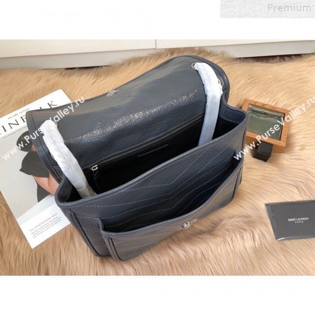 Saint Laurent Medium Niki Chain Bag in Waxed Crinkled Vintage Leather 498894 Blue-Grey 2019 (KTSD-9072533)