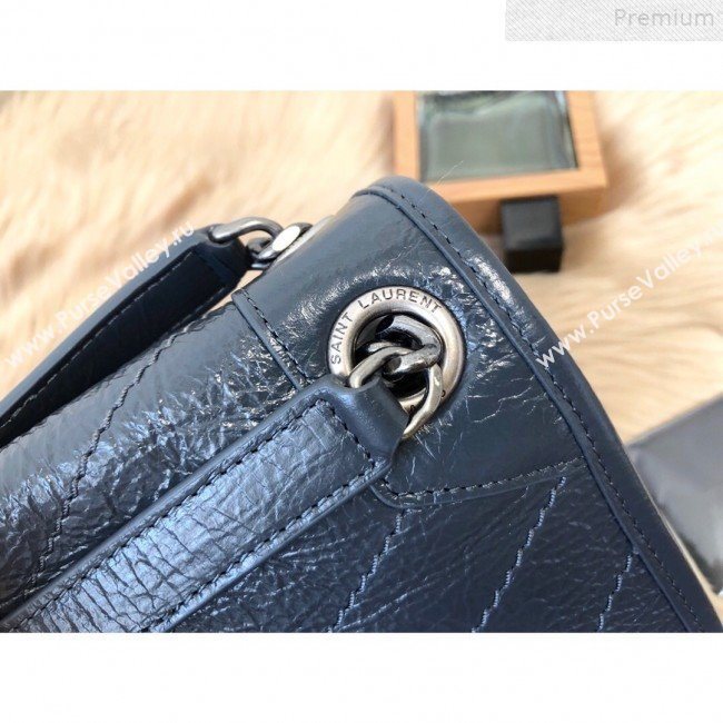 Saint Laurent Medium Niki Chain Bag in Waxed Crinkled Vintage Leather 498894 Blue-Grey 2019 (KTSD-9072533)