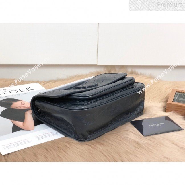 Saint Laurent Baby Niki Chain Bag in Waxed Crinkled Vintage Leather 533037 Blue-Grey 2019 (KTSD-9072534)