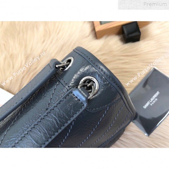 Saint Laurent Baby Niki Chain Bag in Waxed Crinkled Vintage Leather 533037 Blue-Grey 2019 (KTSD-9072534)