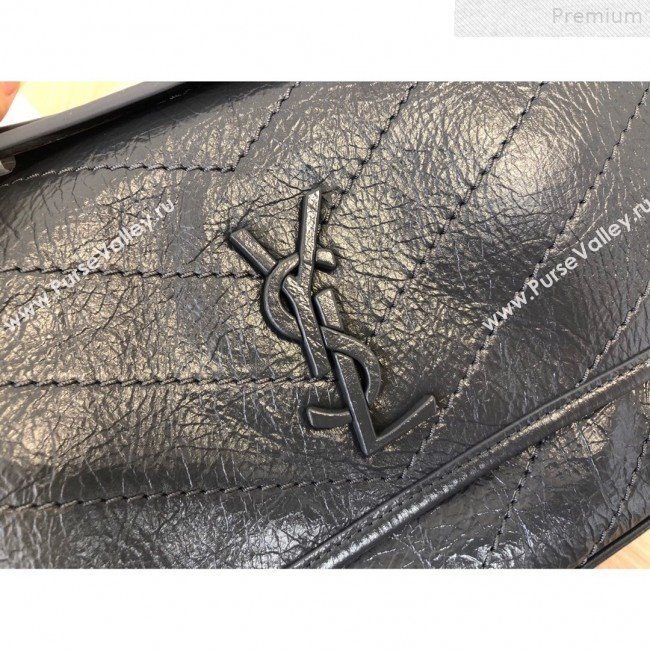 Saint Laurent Baby Niki Chain Bag in Waxed Crinkled Vintage Leather 533037 Blue-Grey 2019 (KTSD-9072534)