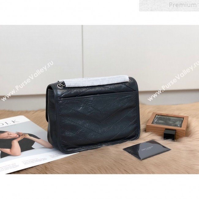 Saint Laurent Baby Niki Chain Bag in Waxed Crinkled Vintage Leather 533037 Blue-Grey 2019 (KTSD-9072534)