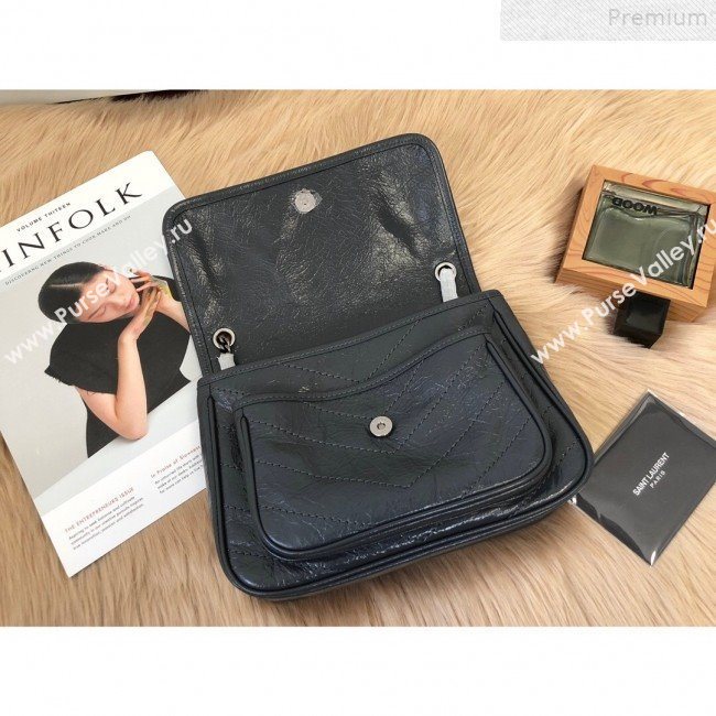 Saint Laurent Baby Niki Chain Bag in Waxed Crinkled Vintage Leather 533037 Blue-Grey 2019 (KTSD-9072534)