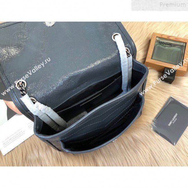 Saint Laurent Baby Niki Chain Bag in Waxed Crinkled Vintage Leather 533037 Blue-Grey 2019 (KTSD-9072534)
