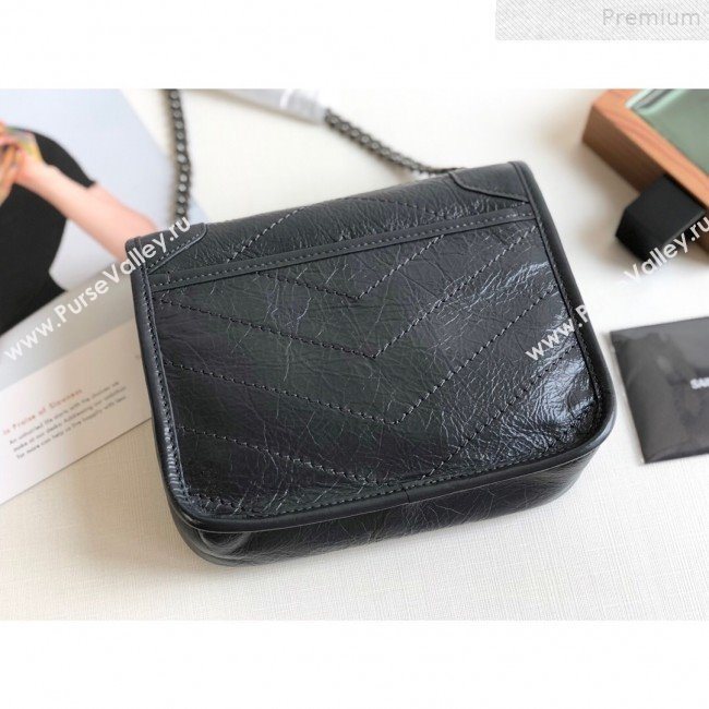 Saint Laurent Niki Chain Wallet WOC in Waxed Crinkled Vintage Leather 583103 Blue-Grey 2019 (KTSD-9072535)