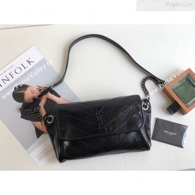 Saint Laurent Niki Body Belt Bag in Waxed Crinkled Vintage Leather 577124 Black 2019 (KTSD-9072536)